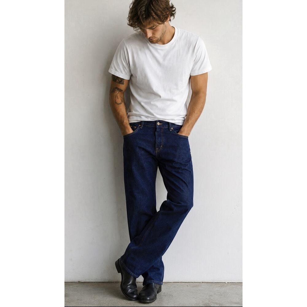 Jacob David Collection Men's 36 Dark Wash Straight Leg Premium Denim Button Fly